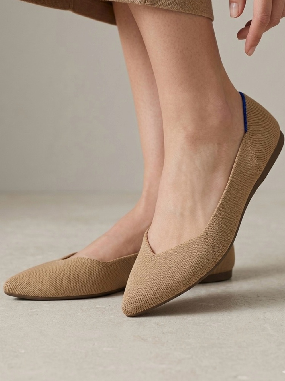 ROTHY'S The Point II Tan Knit Pointed Toe Tortoise Sole Flats Size 11.5